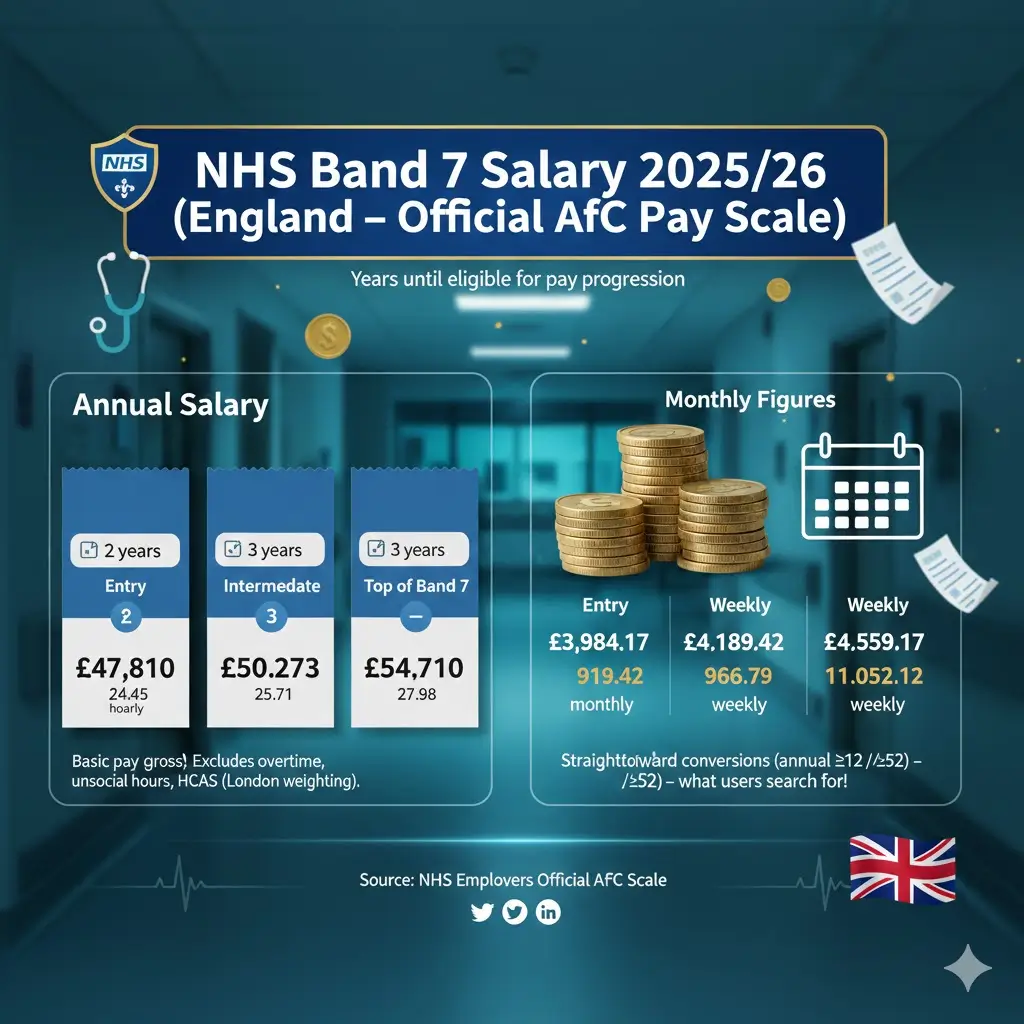 NHS Band 7 salary 2025 26 (England)