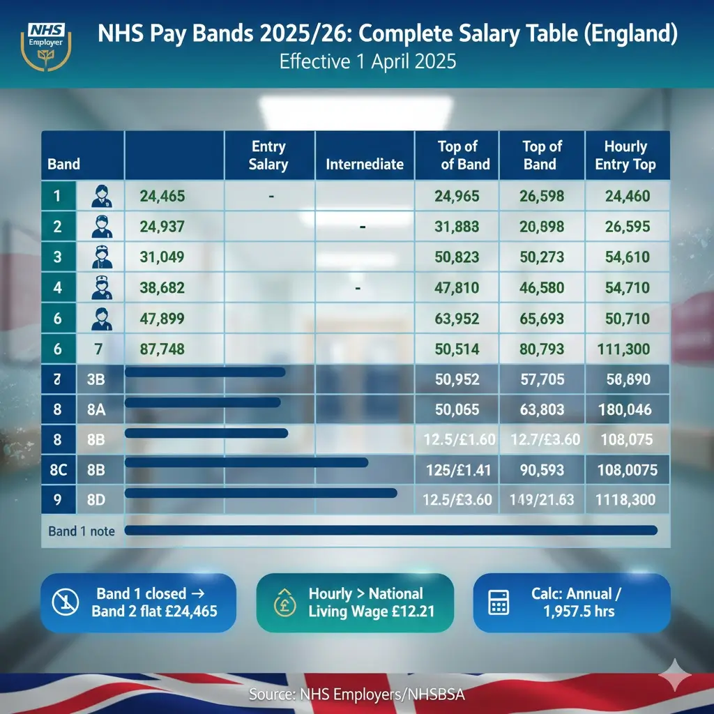 NHS Pay Bands 202526 Complete Salary Table (England