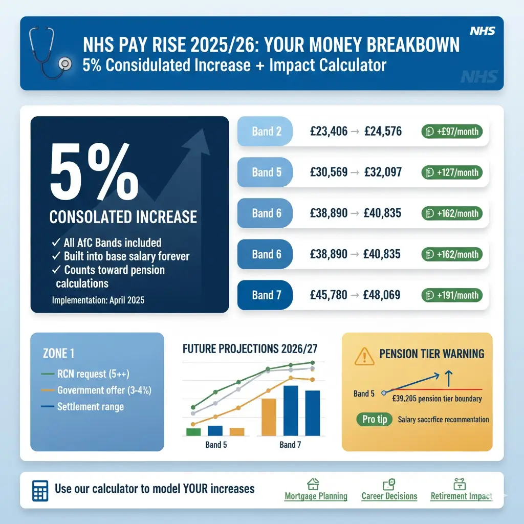 NHS pay rise updates and projections showing the confirmed 2026/27 award
