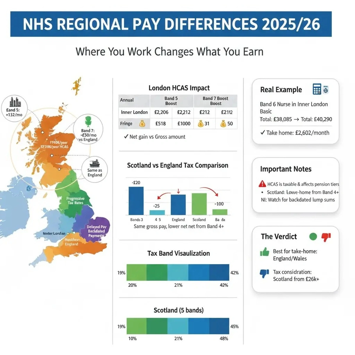 NHS Take Home Pay Calculator regional pay differences covering London weighting, Scotland, Wales and Northern Ireland